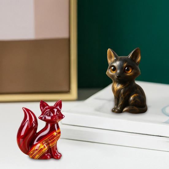 Luxury Fox Sculpture Healing Fox Statue Lucky Animal Figurine Home Office Desktop Decoration Ornament