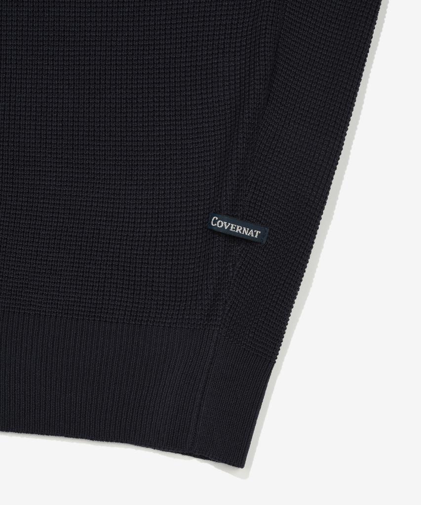 COVERNAT Open Collar Half Knit Navy