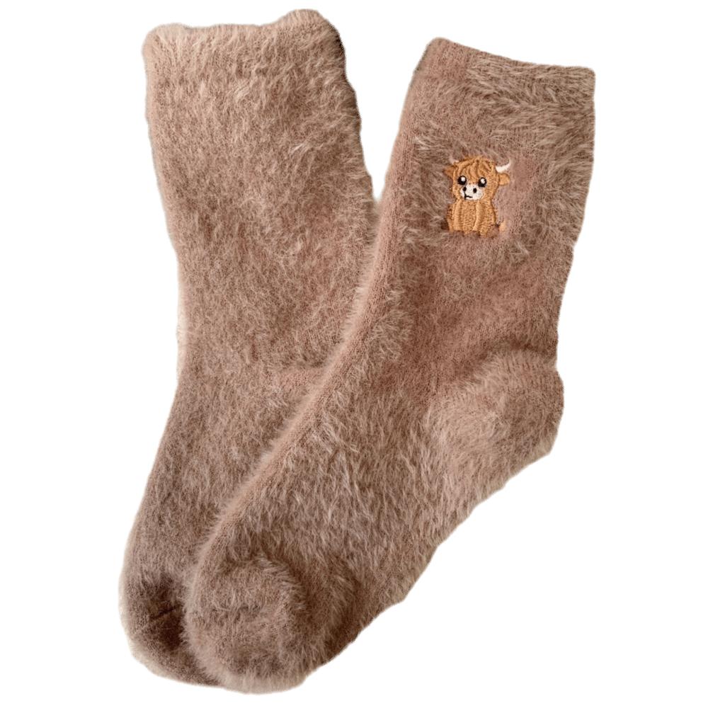 Warm Sleep Socks Embroidered Furry Plush Socks Autumn Winter Carpet Home Socks Women