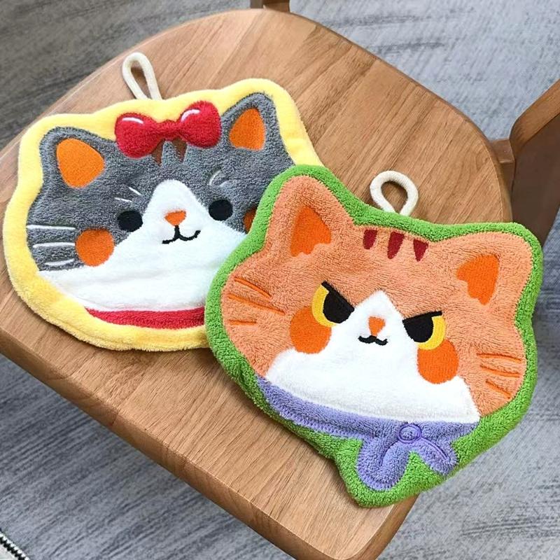 Мультяшное коралловое бархатное полотенце для рук для кухни Кавайная кошка Салфетка для рук Чистящая ткань Висячее полотенце для ванной комнаты Впитывающая чистая тряпка