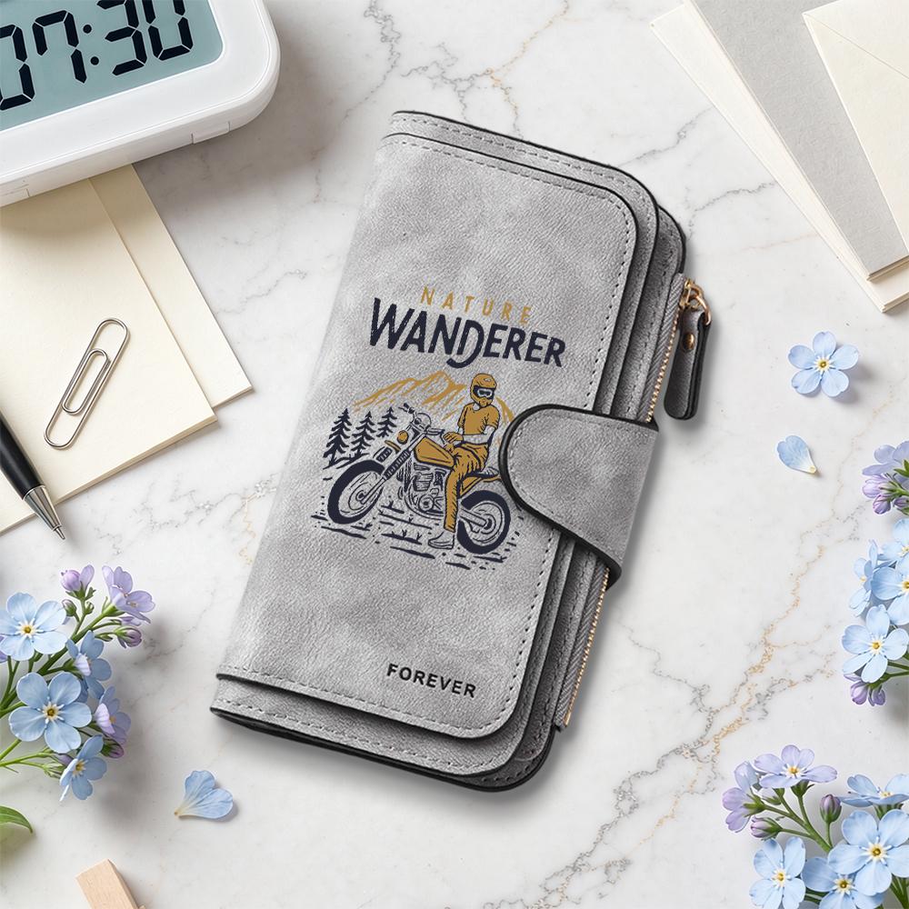 Vintage Leather Wallet for Motorcycle Lovers Nature Wanderer Stylish Card Holder
