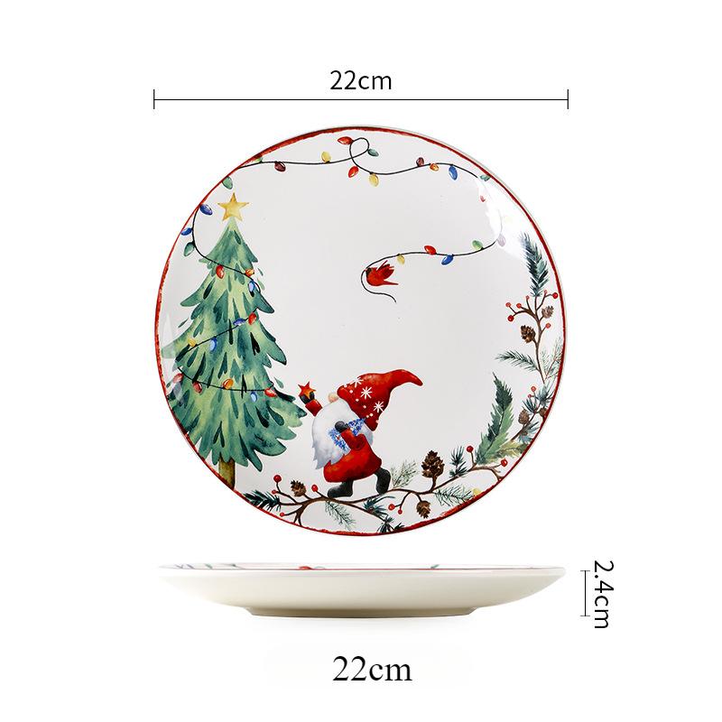 Creative Christmas Ceramic Plate for Dinner Exquisite Round Breakfast Fruit Snack Dessert Dish Household Santa Claus Tableware