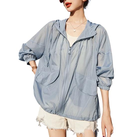 Женская солнцезащитная одежда, летнее пальто с капюшоном и длинными рукавами, с карманами, солнцезащитная одежда