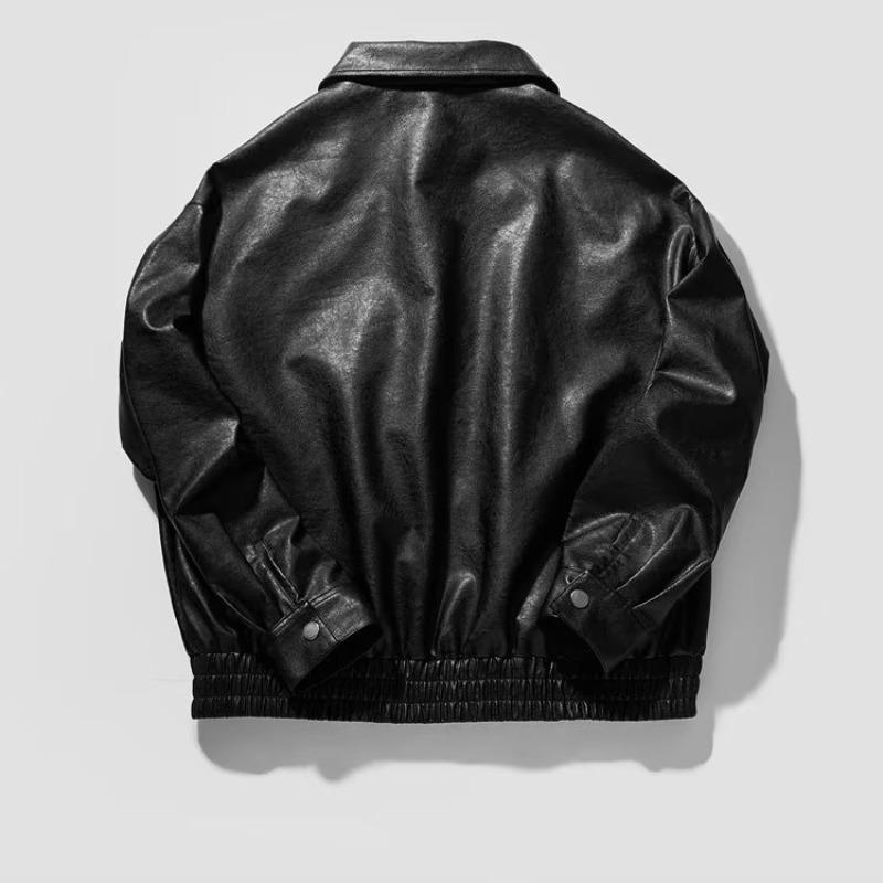 Мужская кожаная куртка оверсайз - Американский ретро уличный стиль