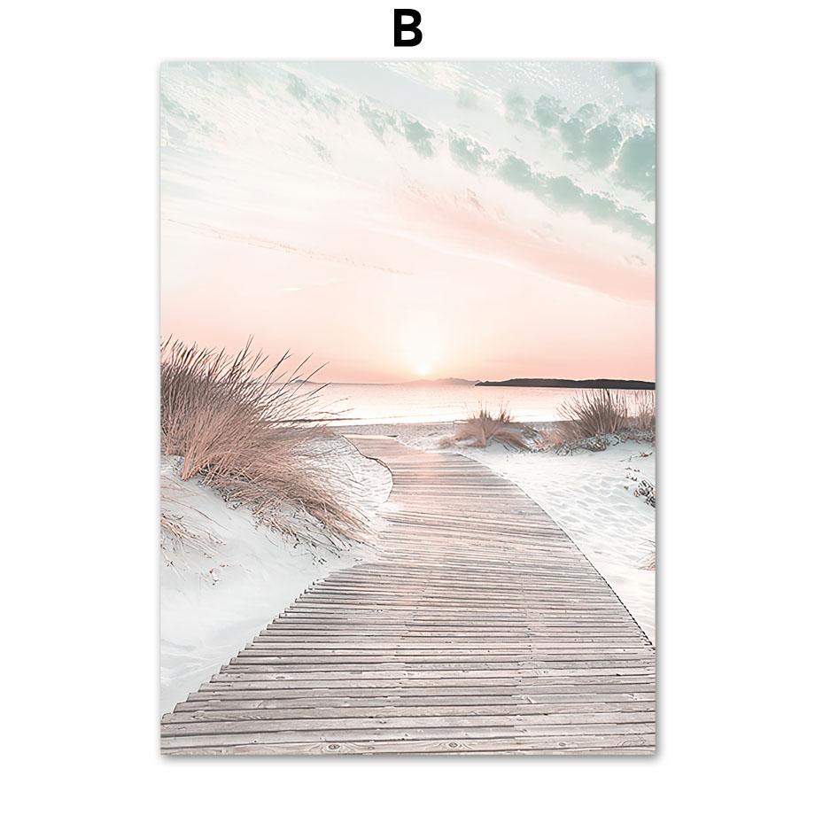 Wall Art Print Calm Beach Waves Raft Road Turtle Shells Reed Canvas Painting Nordic Poster Decoration Pictures For Living Room