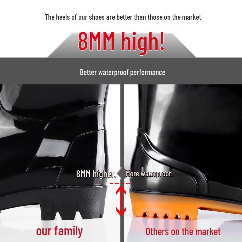 3537 Black 45CM Men's Extra High Rain Boots - Waterproof PVC Work Footwear for Construction Safety