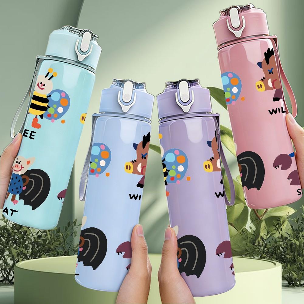 1PC Animal Sticker Pack Print 750ml Color Plastic Sports Water Bottle Leakproof Flip Straw Lid Suitable for Sports Office Home Use