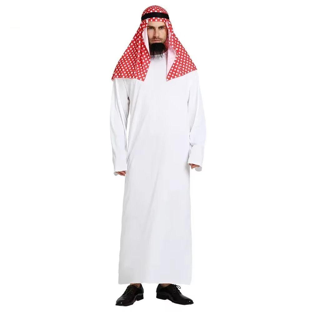 Red Headscarf Arab Robe Set Cosplay Halloween Costumes Unique Arab Sheikh Outfit Trade Party