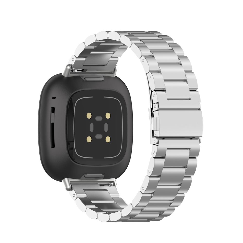 Stainless Steel Three Bead Buckle Chain Band for Fitbit Versa 3/Sense,Watchband Replacement