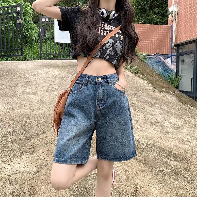 Женские ретро джинсовые шорты с широкими штанинами - Модные, Универсальные, Свободного кроя, Стройнящие брюки средней длины