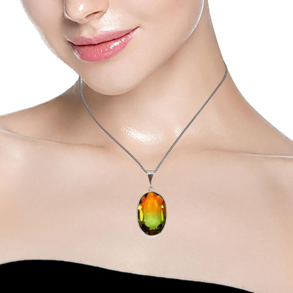 Pendant Bio Tourmaline Quartz Gemstone Valentine'Day Gift Silver Jewelry 2"