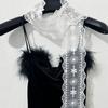 Y2K Women Narrow Long Scarf Solid Color Silk Black Bag Ribbon Headbands Choker Floral Lace Scarf