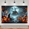 1 piece of 2D background fabric a vibrant polyester background depicting pumpkins and cats in a Halloween cemetery setting