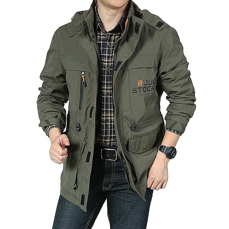 Spring and Autumn Men's Casual Jacket Outdoor Military Jacket Mountaineering Suit Large Size Loose Medium and Long Jacket