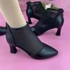 Soft Leather Mesh Cool Boots Women's Thick Heel Middle Heel Summer 2024 New Pointed Net Boots Hollow Single Shoes High Heel Bag Head