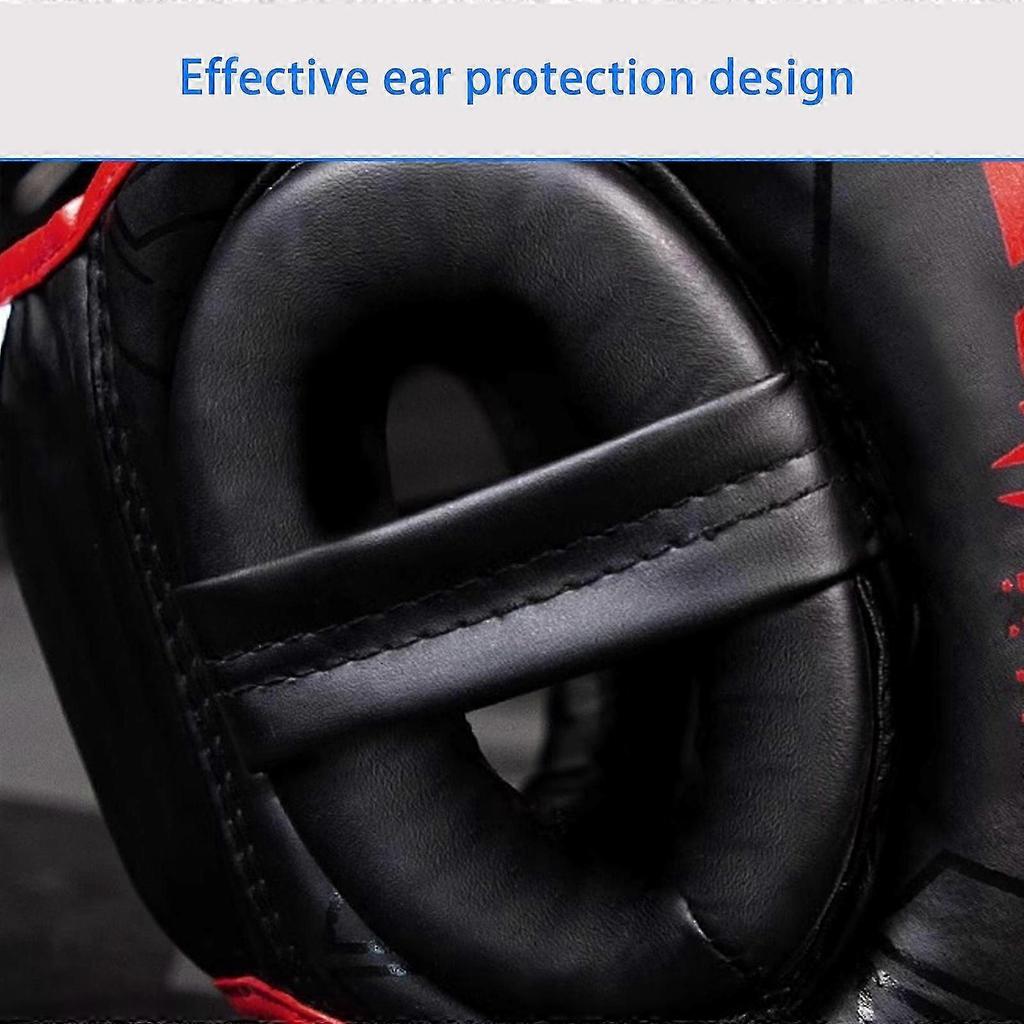Full Covered Kick Boxing Helmets PU Leather Training Sparring Headgear Helmets Martial Art Headgear Protector Enduring  black red