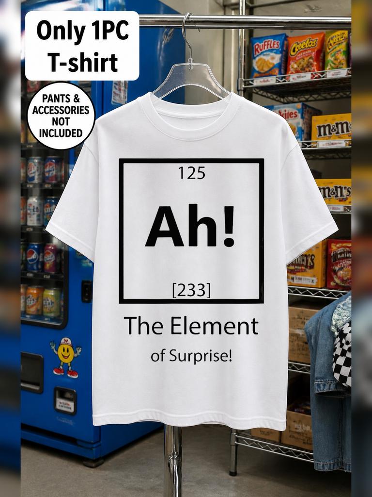 1pc Mens Graphic T Shirt Funny Element of Surprise Ah Periodic Table Print Short Sleeve Crew Neck[so