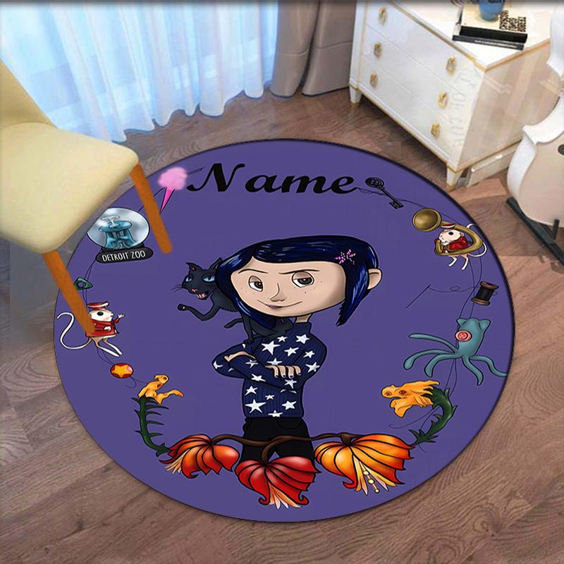 Custom Name Coraline Printed Round Rug Carpet Chair Rug Area Rug Entryway Doormats,for Office Chair Living Room Bedroom Kitchen Room.