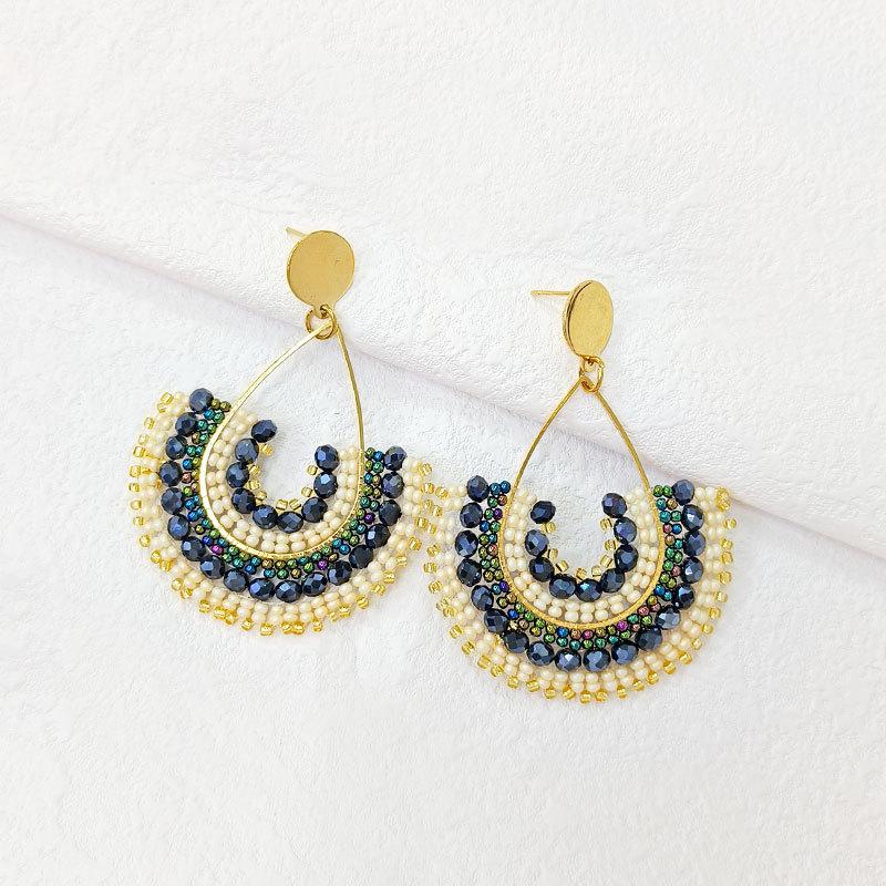Bohemian Style Seed Bead Crystal Earrings Unique Drop Shape Handcrafted Stainless Steel Ear Studs Fashion Dangle Design