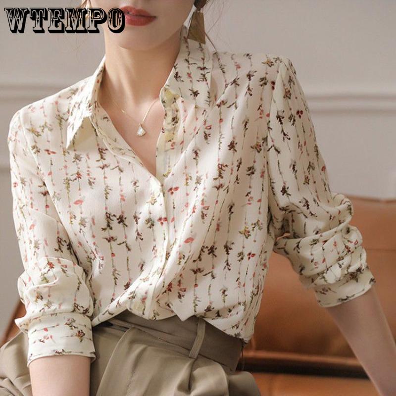 Весенне-осенняя женская рубашка с длинным рукавом, женская темпераментная свободная рубашка, универсальный шифоновый топ в иностранном стиле