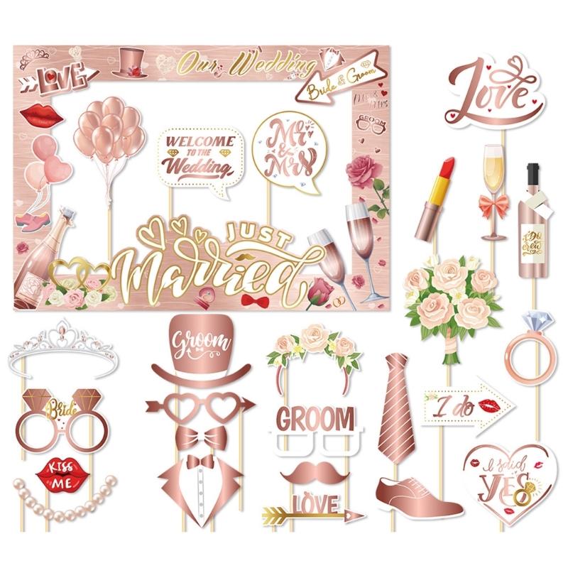 Свадебные Принадлежности Бумажные Реквизиты и Рамка для Фотобудки Набор Забавные Декорации Фона для Свадебного Веселья и Фотографирования