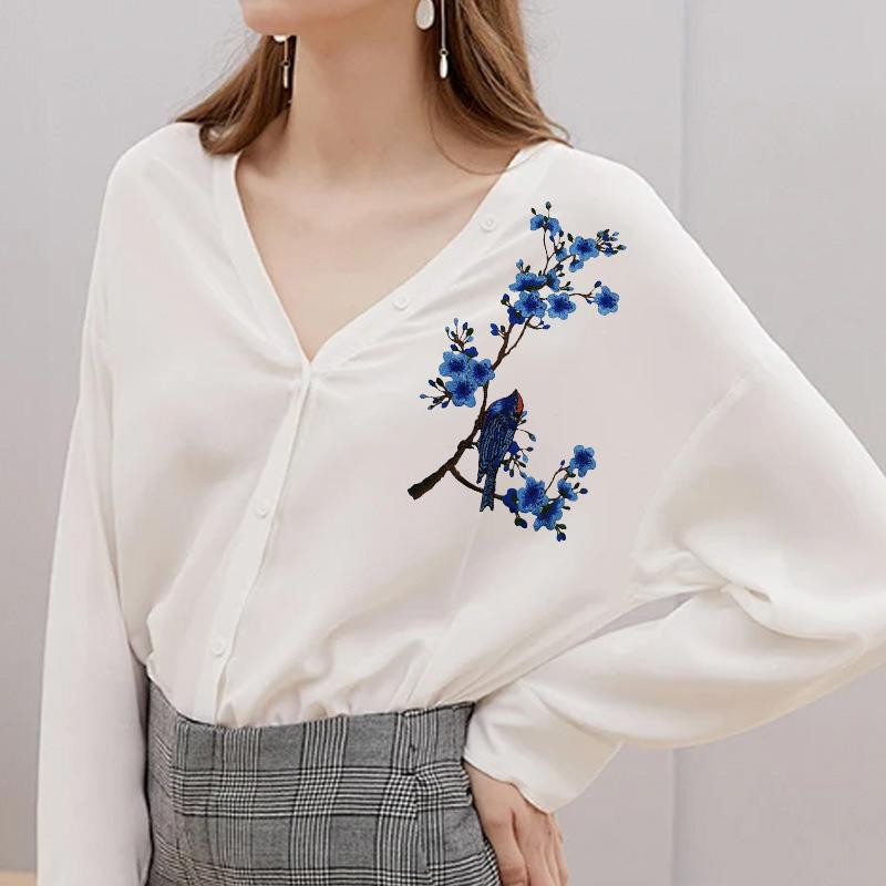 1 шт. Тканевые наклейки для ципао, Цветок сливы, Сделай сам, Водорастворимые швейные аксессуары, Аппликация, Вышивка, Цветок, Танцующая птица