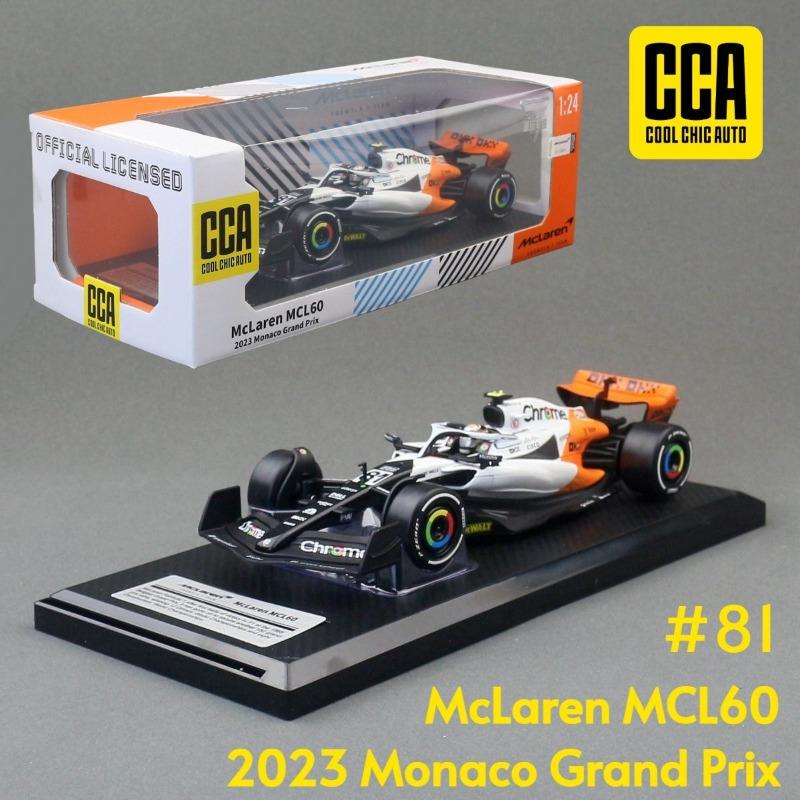Симуляция CCA 1:24 Модель гоночного автомобиля McLaren F1 MCL60 Станция Монако 2023 Коллекция Литая Миниатюра Voiture Мужчина Мальчик Подарок