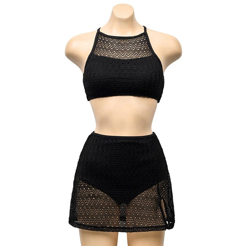 Premium sense pure desire style sexy hollow mesh see-through skirt split bikini swimsuit female Spice Girls vacation swimsuit