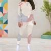 Women Plus Size Printed Round Neck Long Sleeve Top And Fitted Pants Two Piece Set