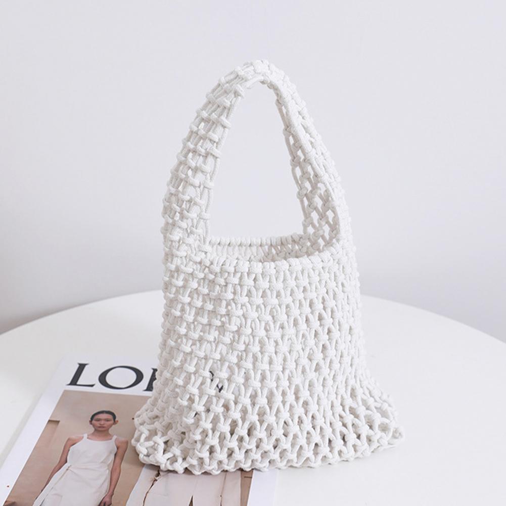 Cotton Rope Fishing Net Bucket Bag for Women Top-handle Bag Summer Crochet Hobo Bag for Travel Picnic Vacation Beach
