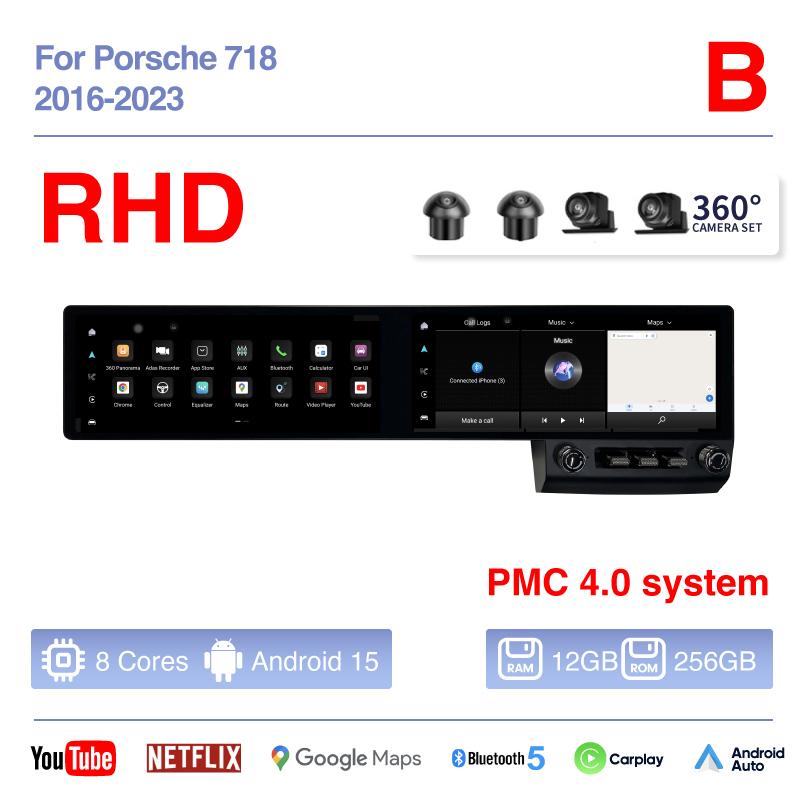 12,3-дюймовый двойной экран Android 15 Для Porsche 718 Boxster 2016-2025 Автомобильная мультимедиа 360 Плеер GPS Навигация Радио Carplay 4G Авто