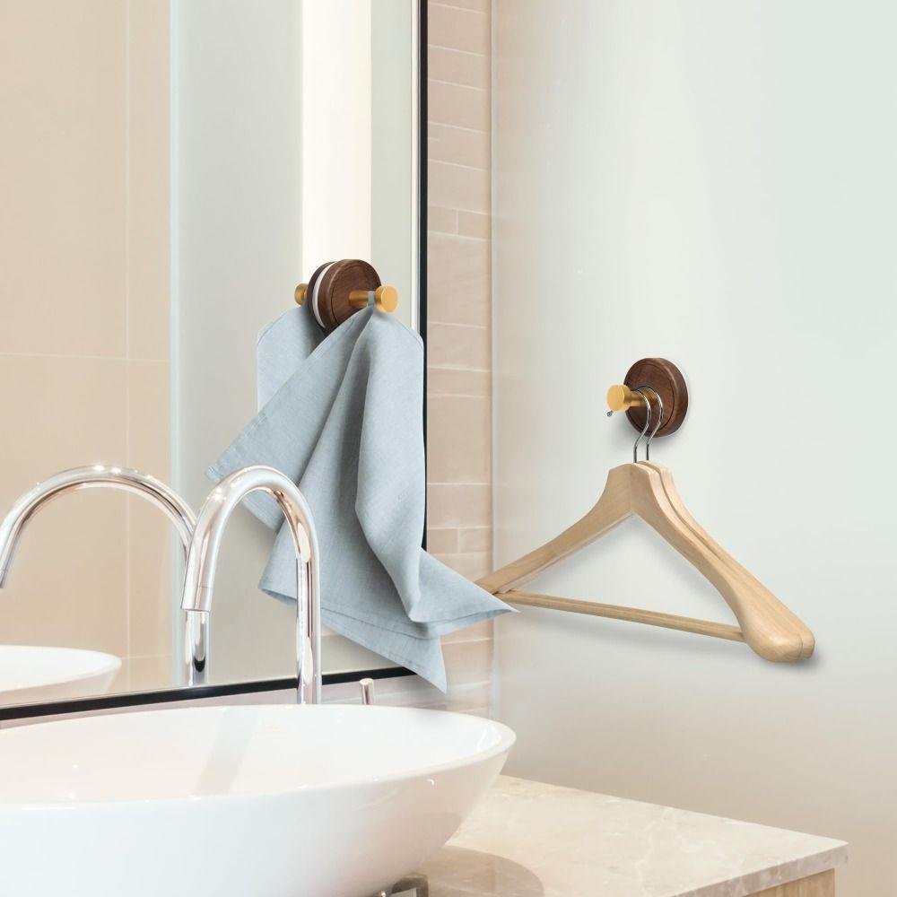 Solid Wood Suction Cup Hook Self-Adhesive Bathroom Hook Space Saving Wall Mount Hook  Door Hanging