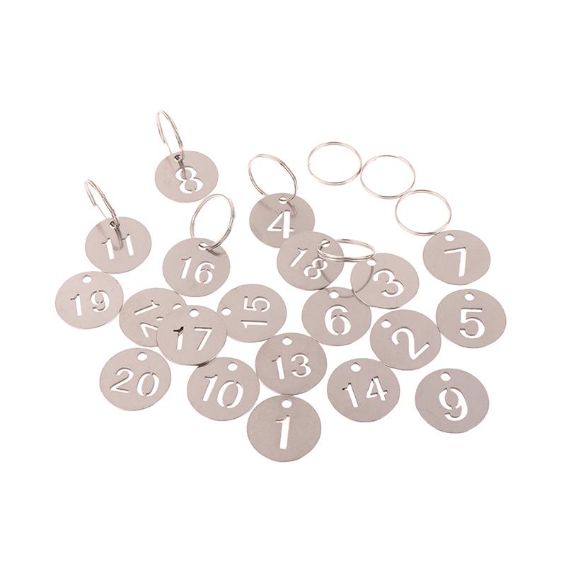 20 Pcs Stainless Steel Number Plate Key Label Tags Chain Labels Round Rings Suitcase Identifiers Hanging Keys Numbered