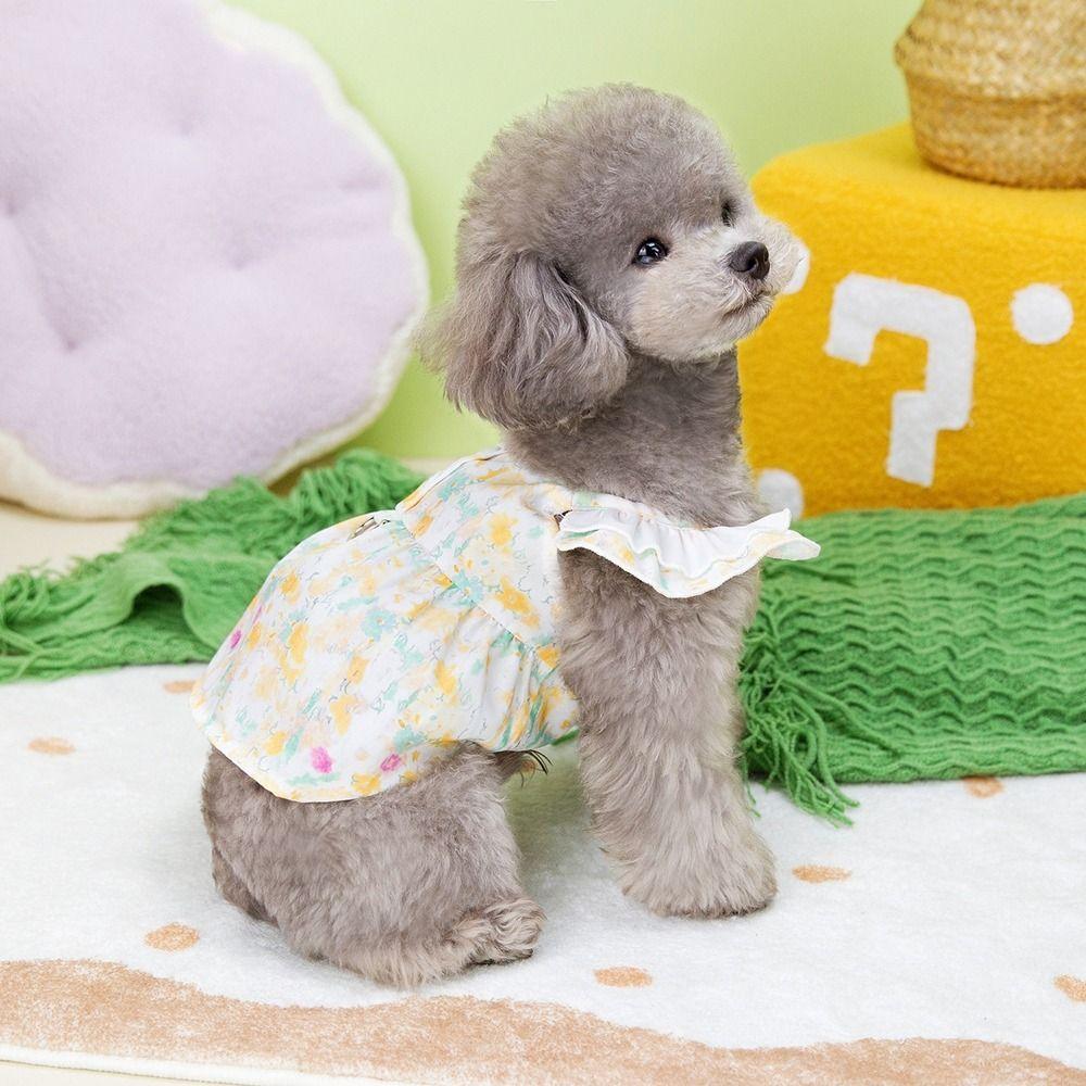 Reusable Pet Painted Flower Dress Soft Summer Dog Dress Lovely Dog Princess Dress  Spring
