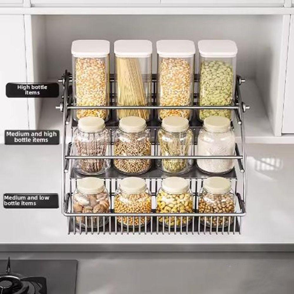 Компактная выдвижная полка для специй, навесной шкаф, углеродистая сталь, выдвижная корзина для бутылок с приправами, кладовая
