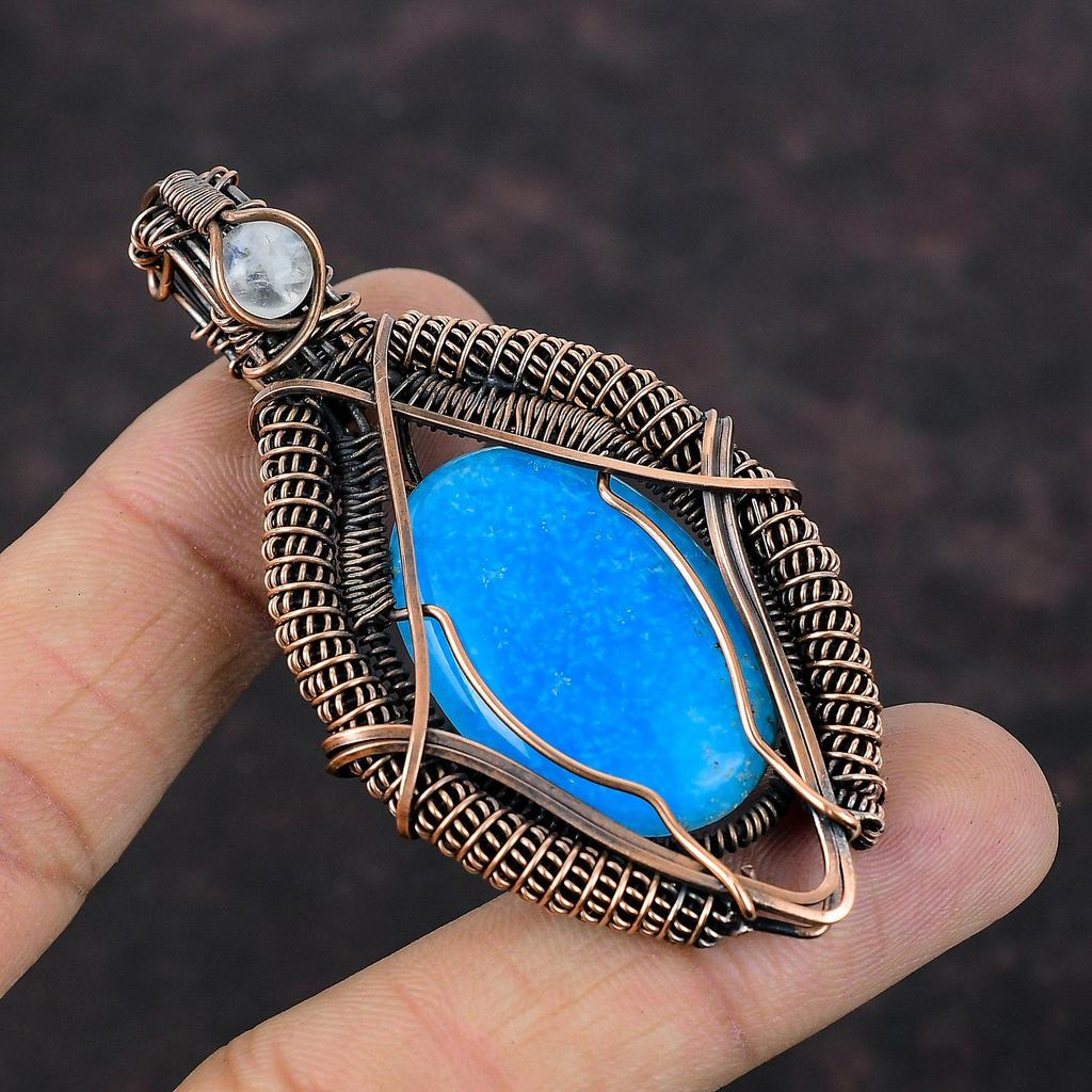 Смитсонитовый кулон Медная проволока Обернутый кулон Радуга Ювелирные изделия из лунного камня Кулон ручной работы Оригинальные ювелирные изделия из драгоценных камней для подарка Медные украшения