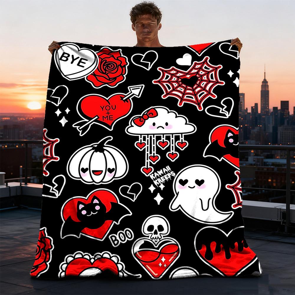 1pc Gothic Cute Design Print Outdoor Blanket, Lightweight Polyester,