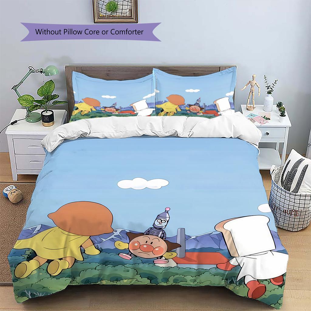 Anpanman Pattern Bedding Quilt Set Home Decoration Gift (1 * duvet cover + 2 * pillowcase without core)