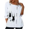 Women's Chic Cotton Top Adorned with Various Printed Patterns, Round Neck, and Long Sleeves