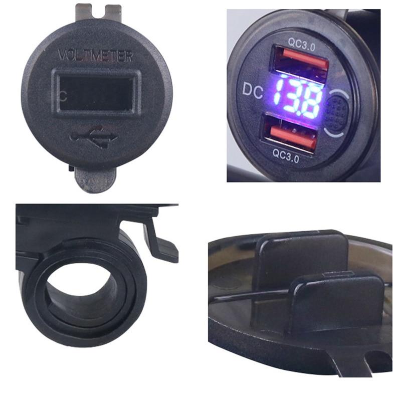 Водонепроницаемая двойная USB-разъем для быстрого зарядного устройства QC3.0 с вольтметром, мотоциклетная розетка с двойным кронштейном для телефонов, планшетов, GPS