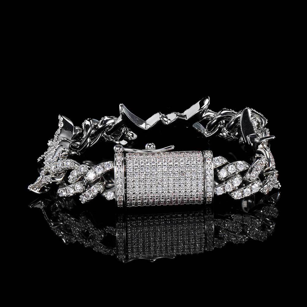 European Hip Hop Simple Personality Iron Wire Chain Zircon Cuban Link Chain Real Gold Electroplated Hiphop Thorn Bracelet Necklace