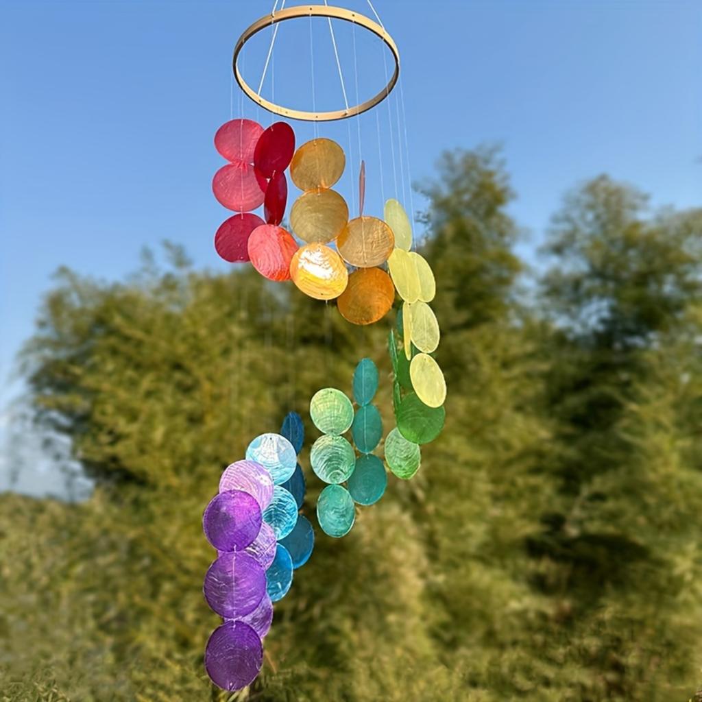 1pc, Spiral Hanging Decoration With Natural Seashell Wind Chimes For Balcony Decoration, Seaside-themed Nursery Hanging Decorati