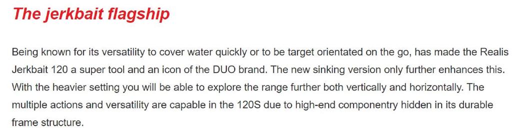 DUO Realis Jerkbait 120S SW Тонущая приманка ADA4127 (6114)