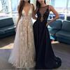 Summer new European and American mesh backless dress lace deep V dress, long dress