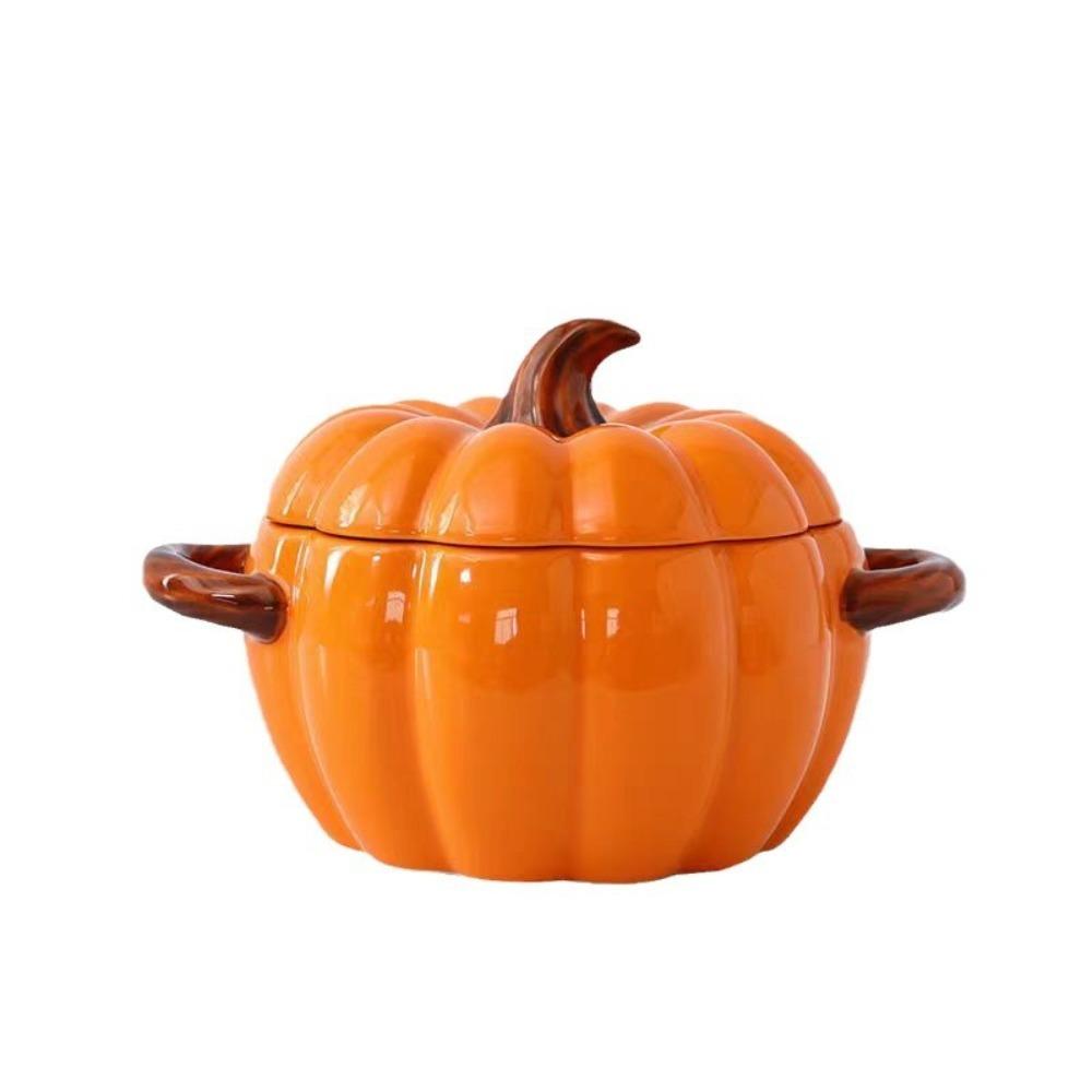 with Lid Halloween Pumpkin Bowl Ceramic Dessert Bowl Creative Pumpkin Casserole  Noodle