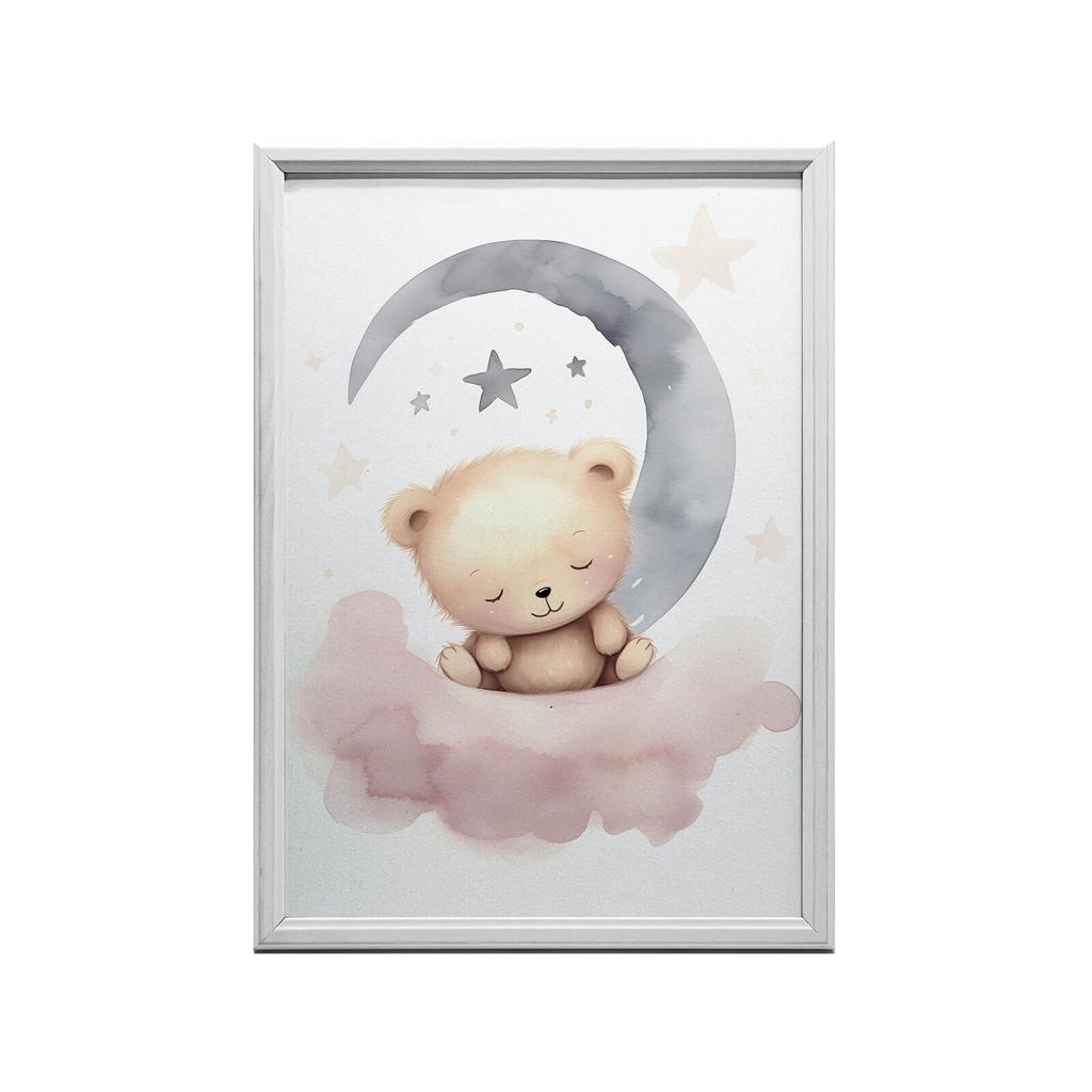 Śpiący Miś Na Różowej Chmurce Śpiący Miś Na Różowej Chmurce, 50X70 Cm, Bez Ramy, Płótno Premium Na Blejtramie