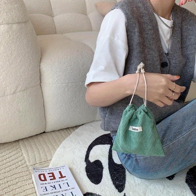 Однотонная вельветовая сумка для хранения со шнурком, затягивающимся горлышком, косметичка для женщин, портативная и переносная, большой вместимости