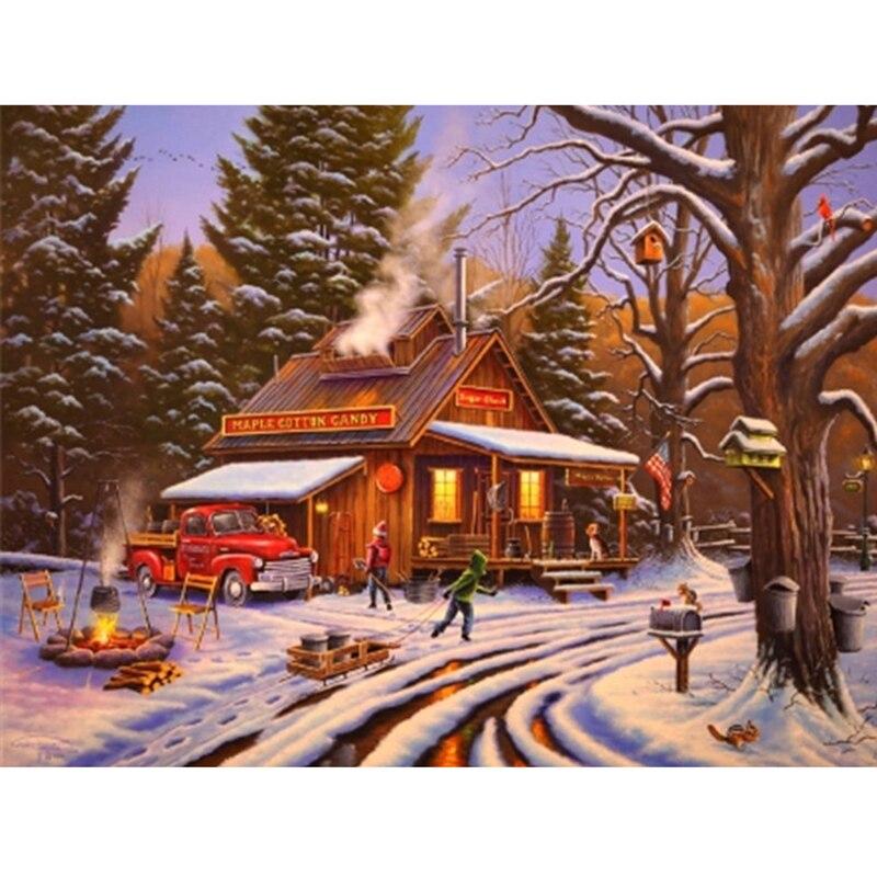 Snow Scenic DIY 5D Diamond Painting Full Round Rhinestone Winter Scenery Diamond Embroidery Cross Stitch Kits Home Decor