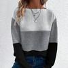 Autumn and Winter Knitted Sweater Women's Contrasting Color Spliced Round Neck Long Sleeved Pullover Top
