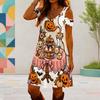 Women Plus Size V Neck Cold Shoulder Short Sleeve Cartoon Ghost Printed Dress
